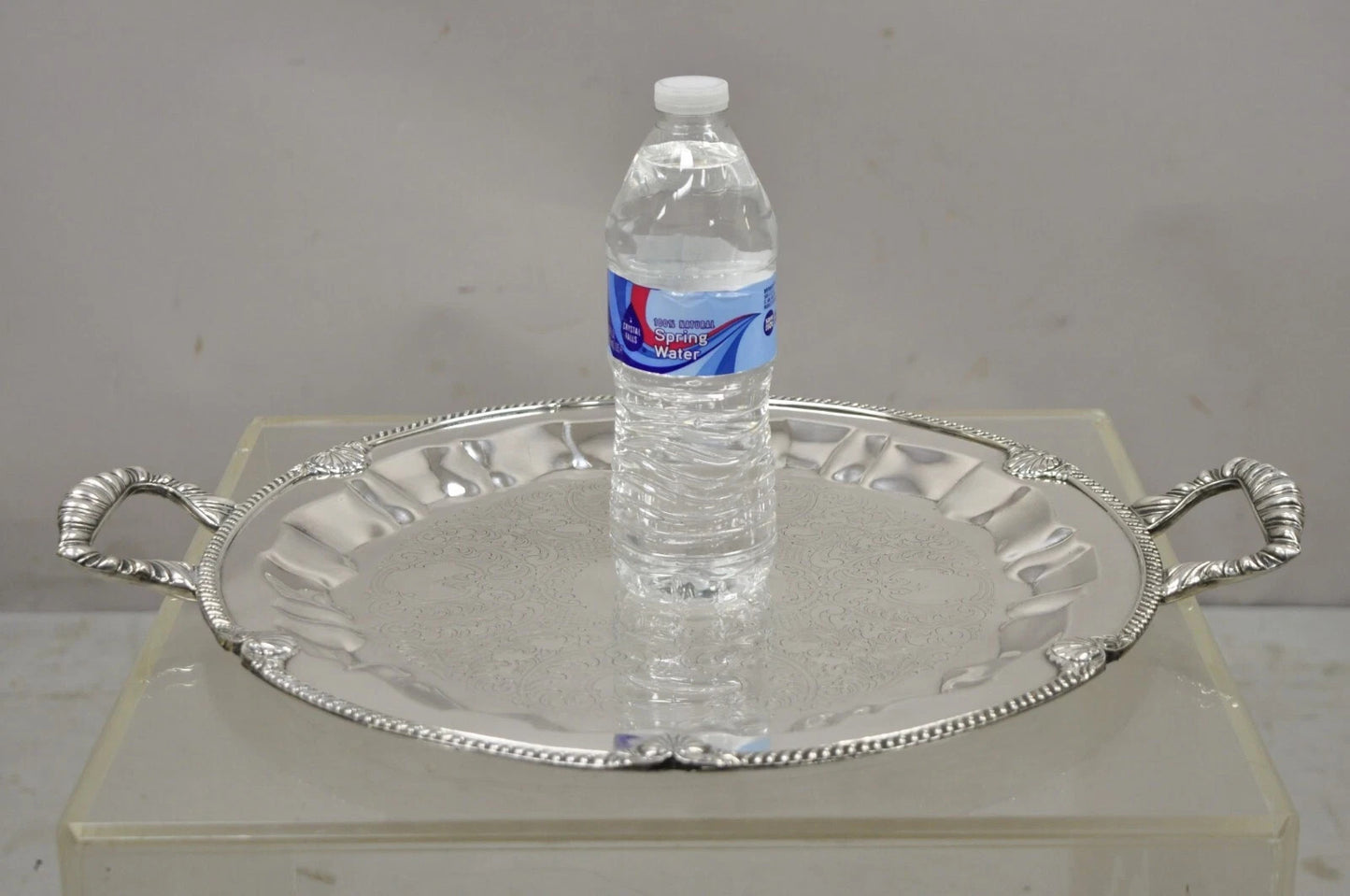 Vintage Federal Silver Co Silver Plated Round Twin Handle Bar Platter Tray