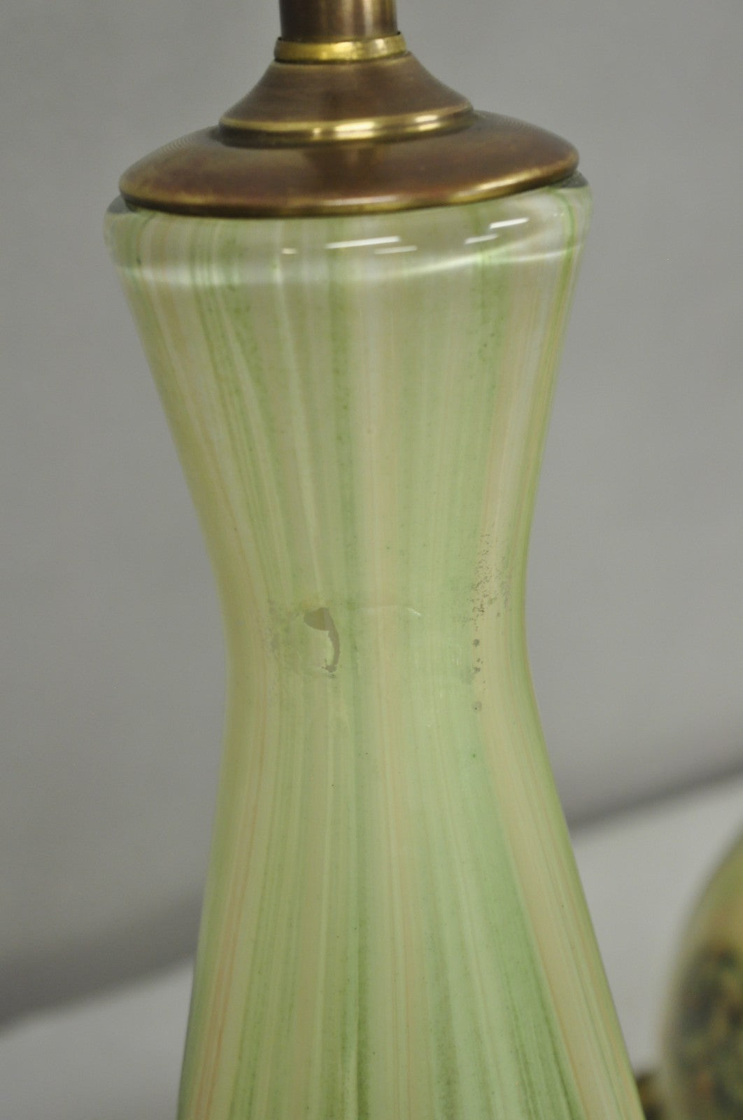 Vintage Mid Century Modern Italian Murano Green Blown Glass Table Lamps - a Pair