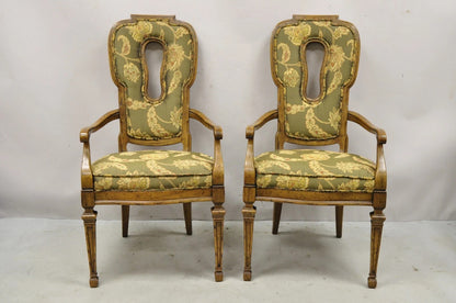 Vintage Hollywood Regency Keyhole Back Fireside Lounge Arm Chairs - a Pair