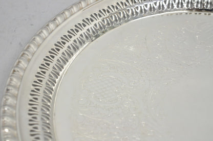 Vintage Leonard Silver Plated Pierced Gallery 12" Round Serving Platter Tray
