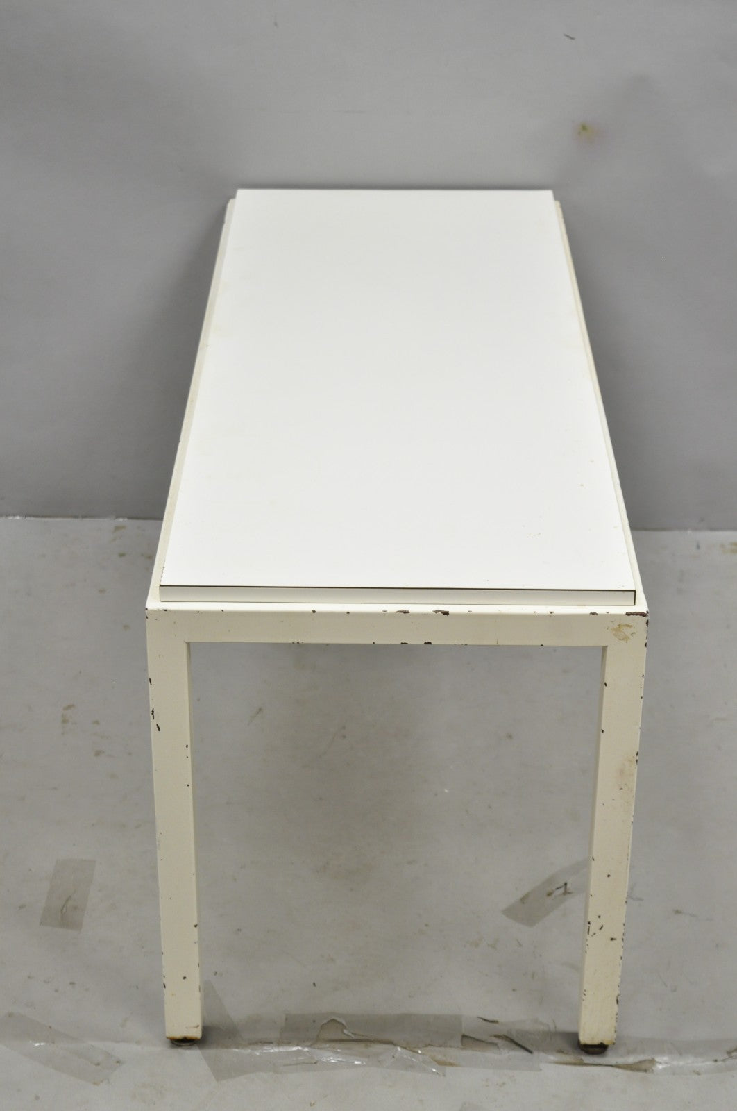 Vintage Mid Century Modern Steel Metal White Laminate Top Coffee Table Bench