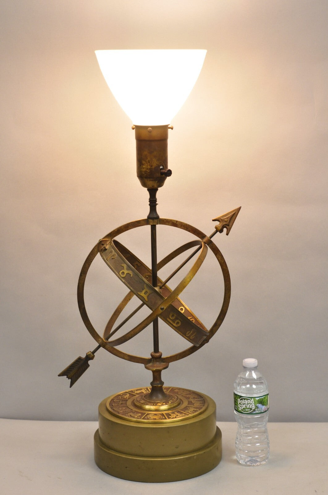 Vintage Neoclassical 3D Armillary Astrological Zodiac Bronze Patina Table Lamp