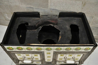 European French or Belgium Cast Iron Art Nouveau Tile Wood Coal Burning Stove
