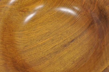Vintage Mid Century Modern Turn Carved Double Rim Walnut Wooden Salad Fruit Bowl