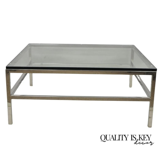 Vintage Mid Century Modern Milo Baughman Style Chrome Glass Square Coffee Table