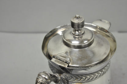 Antique Meriden Victorian Lrg Silver Plated Floral Etched Pitcher, Engraved 1892