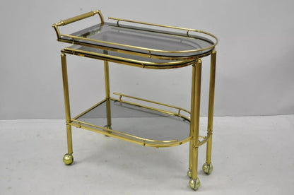 Italian Hollywood Regency Brass Swivel Rolling Bar Cart Server with Smoked Glass