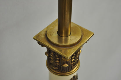 Vintage Stiffel Neoclassical Tall White Enamel Column Brass Table Lamps - a Pair