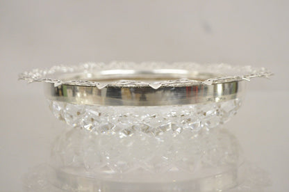 Antique English Victorian Cut Crystal Silver Plated Gallery Ashtray Trinket Dish