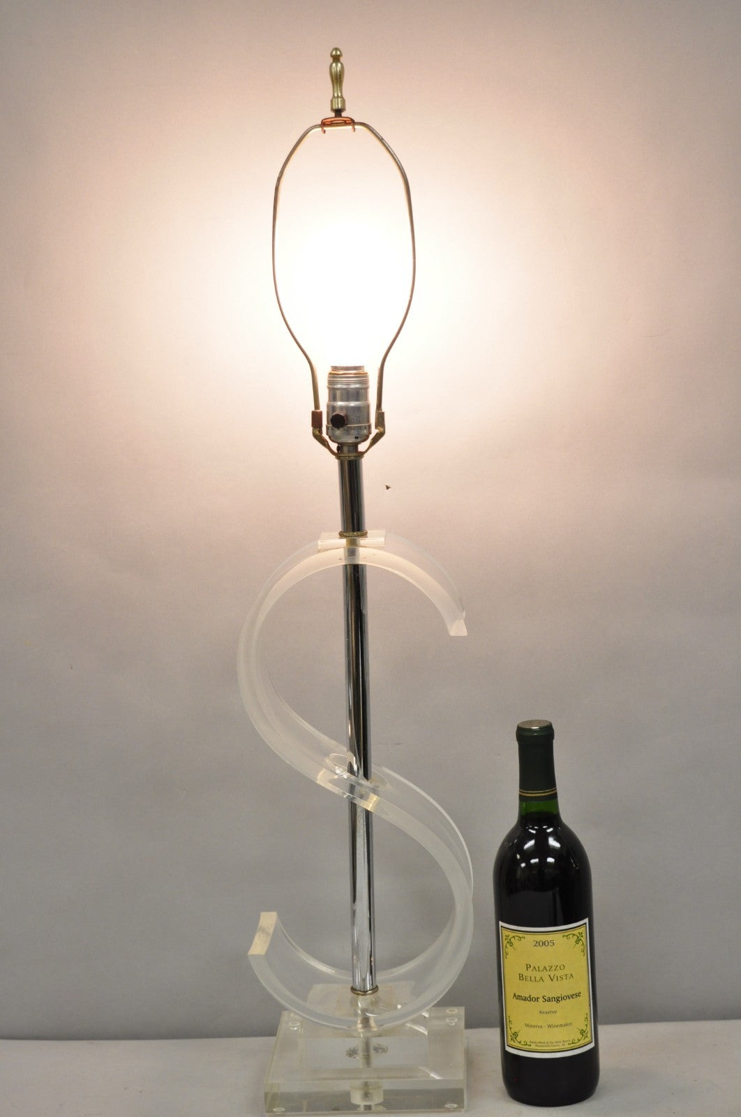 Vintage Mid Century Modern Clear Lucite "S" or "$" Sculptural Table Lamp