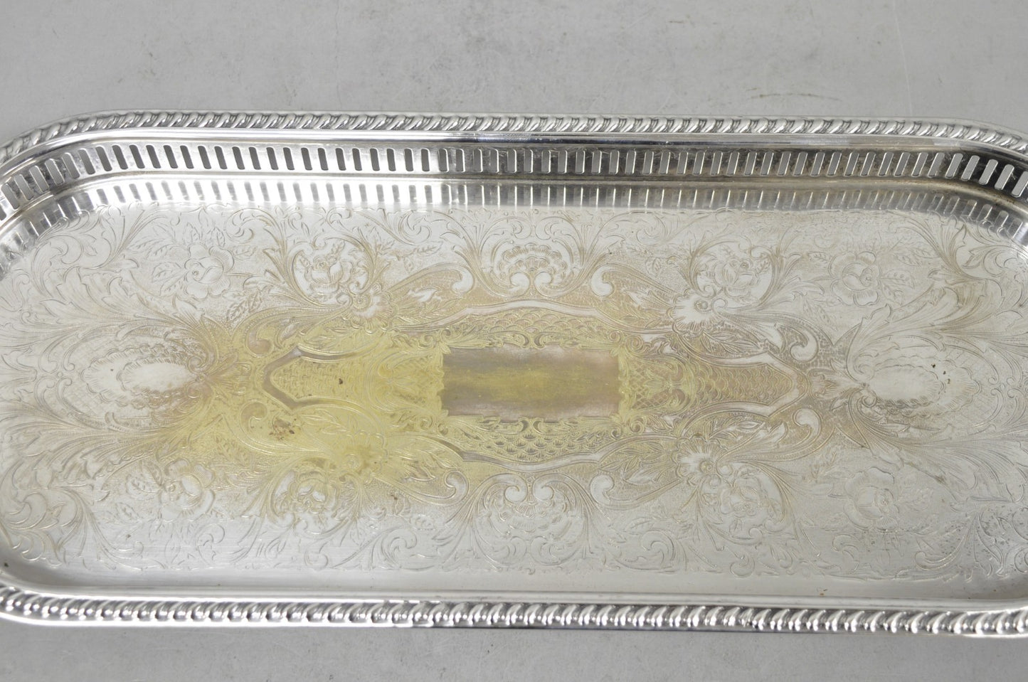 Vintage Amston Victorian Silver Plated Narrow Bar Tray Serving Platter