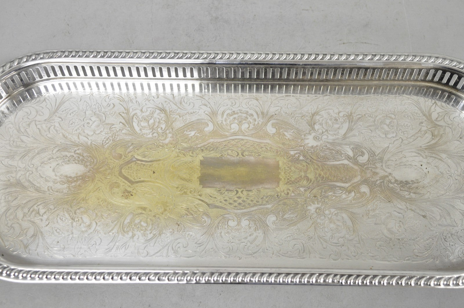 Vintage Amston Victorian Silver Plated Narrow Bar Tray Serving Platter