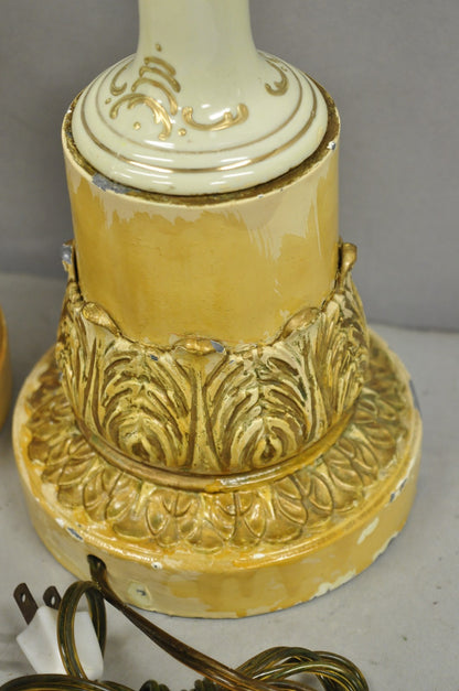 Antique French Renaissance Slender Porcelain Urn Hand Painted Table Lamps - Pair