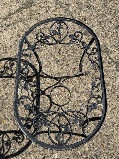 Vintage Salterini Style Leaf Vine Scroll Wrought Iron Oval Patio Coffee Table