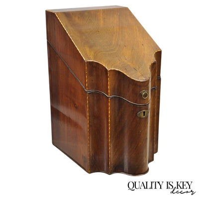 Antique George III Georgian Mahogany & Satinwood Inlay Buffet Knife Box
