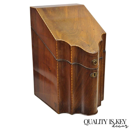 Antique George III Georgian Mahogany & Satinwood Inlay Buffet Knife Box