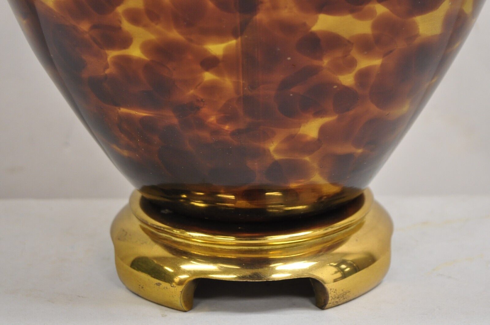 Vintage Chinoiserie Hollywood Regency Tortoise Shell Blown Glass Table Lamp