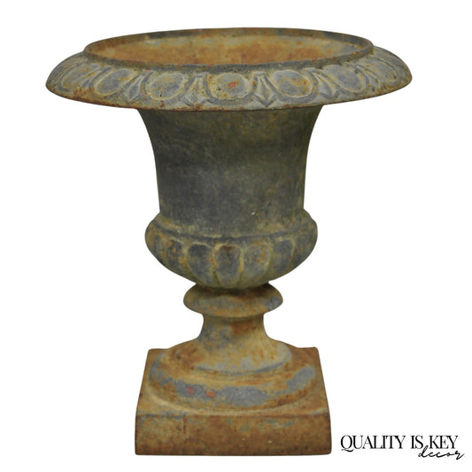 Antique Cast Iron 12.5" French Classical Small Urn Garden Flower Planter Pot