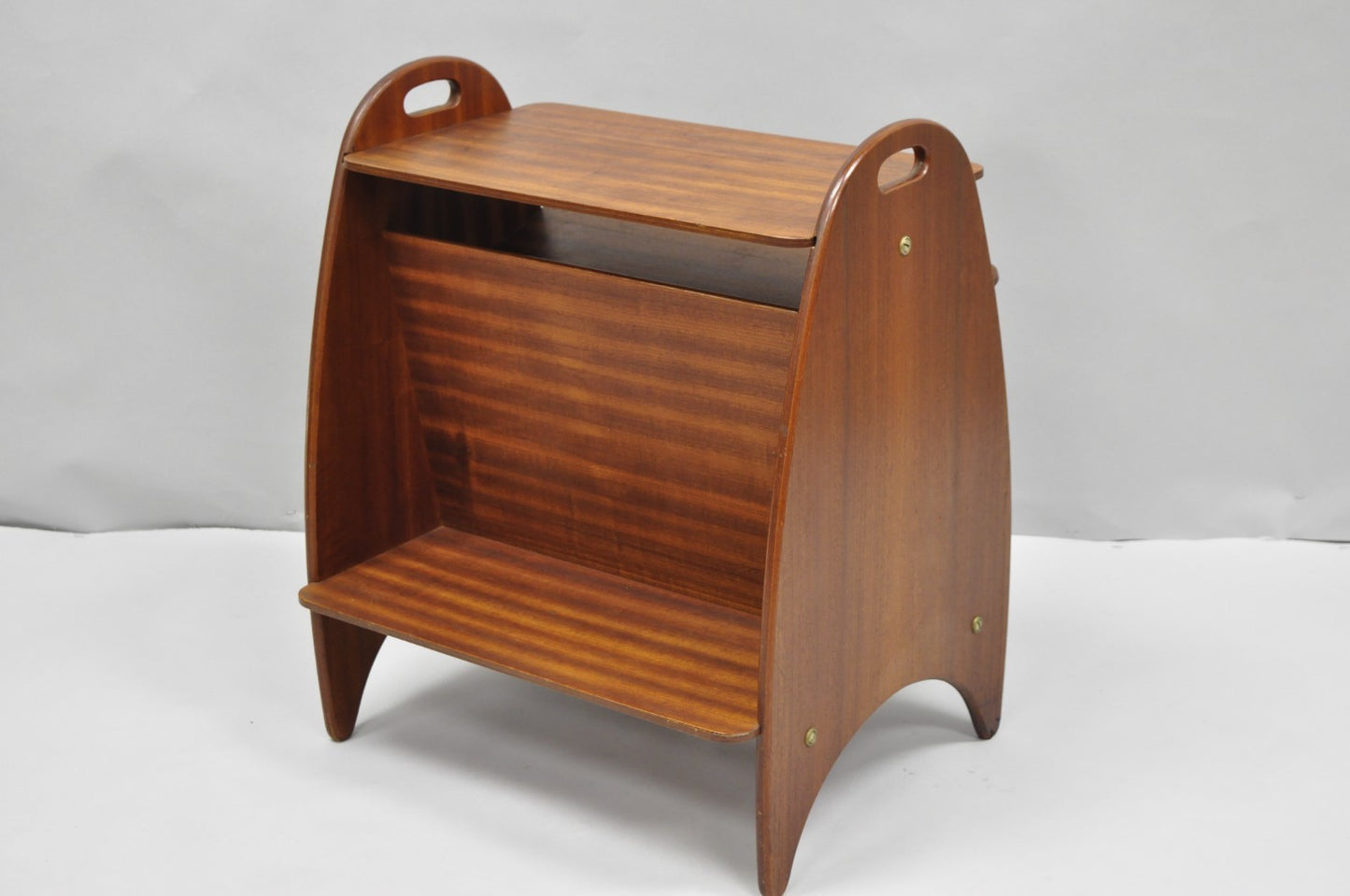 Mid Century Danish Modern Teak Wood Magazine Rack Book Stand Bookcase Side Table