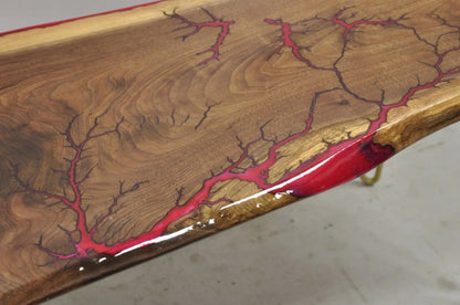 Live Edge Black Walnut Surfboard Coffee Table Red Resin Lacquer Hairpin Legs