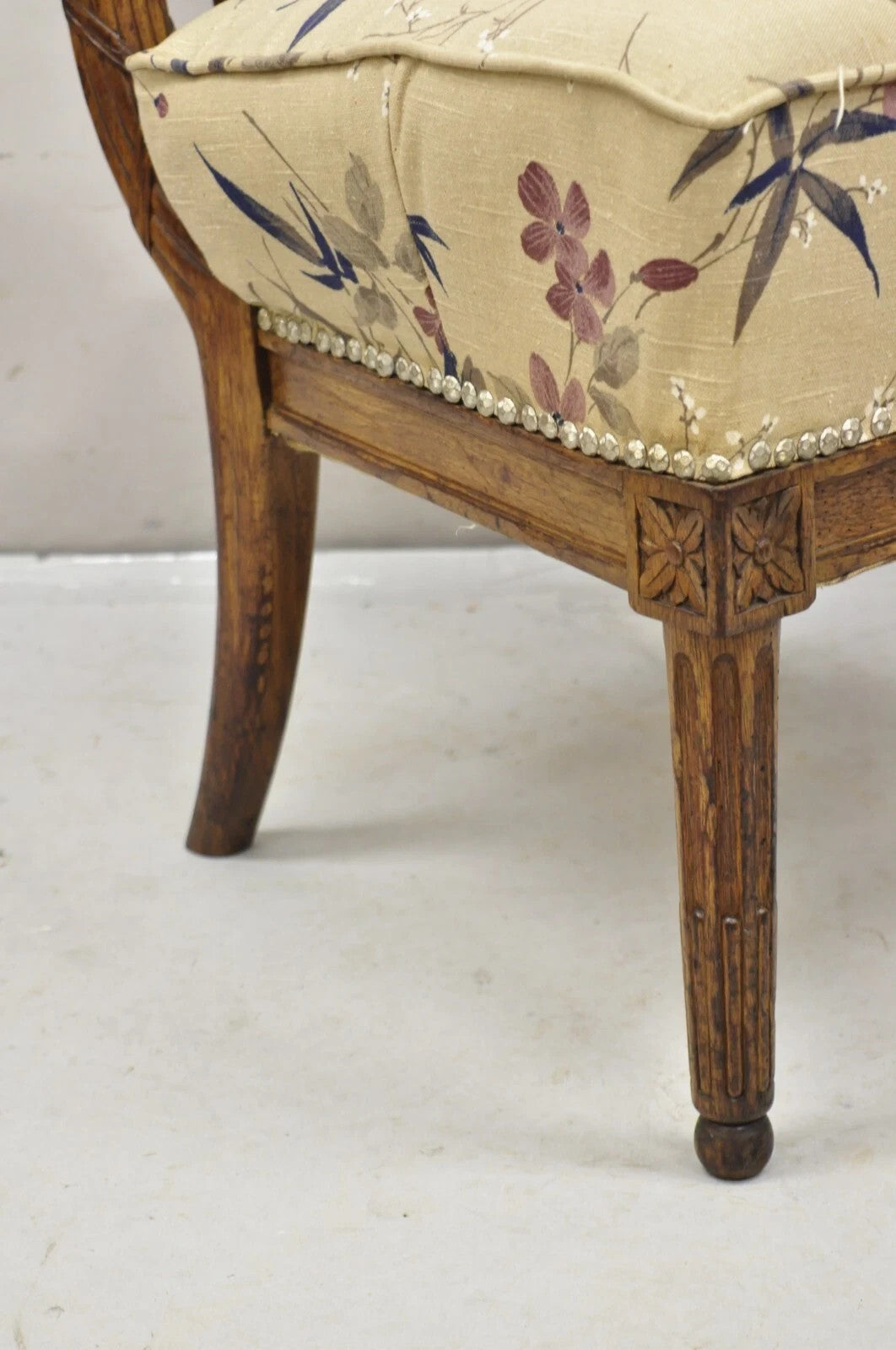 Antique Italian Neoclassical Style Carved Arrow Walnut Low Boudoir Slipper Chair