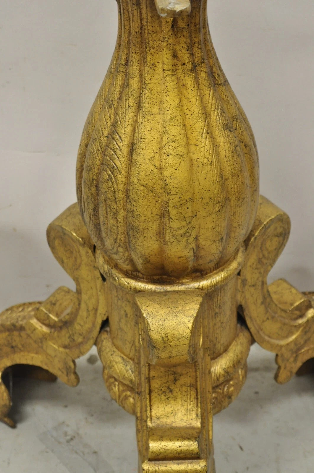 Vintage Baroque Style Gold Cast Aluminum Metal Tripod Pedestal Table Base