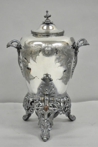 Antique Art Nouveau English Silver Plated Floral Repousse Samovar Coffee Tea Pot