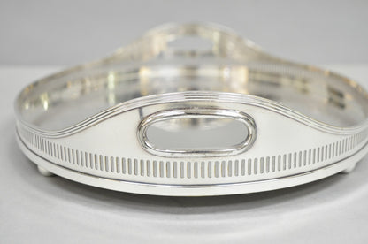 Antique English Sheffield Edwardian Silver Plated Oval 16" Bar Tray w/ Gallery