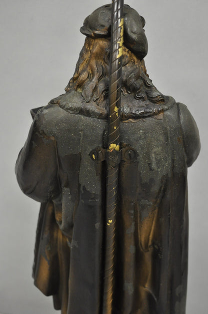 Antique French Renaissance Spelter Metal Statue of Cardinal Mazarin Table Lamp