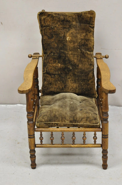 Antique Arts & Crafts Mission Turn Carved Walnut Small Child's Morris Chair