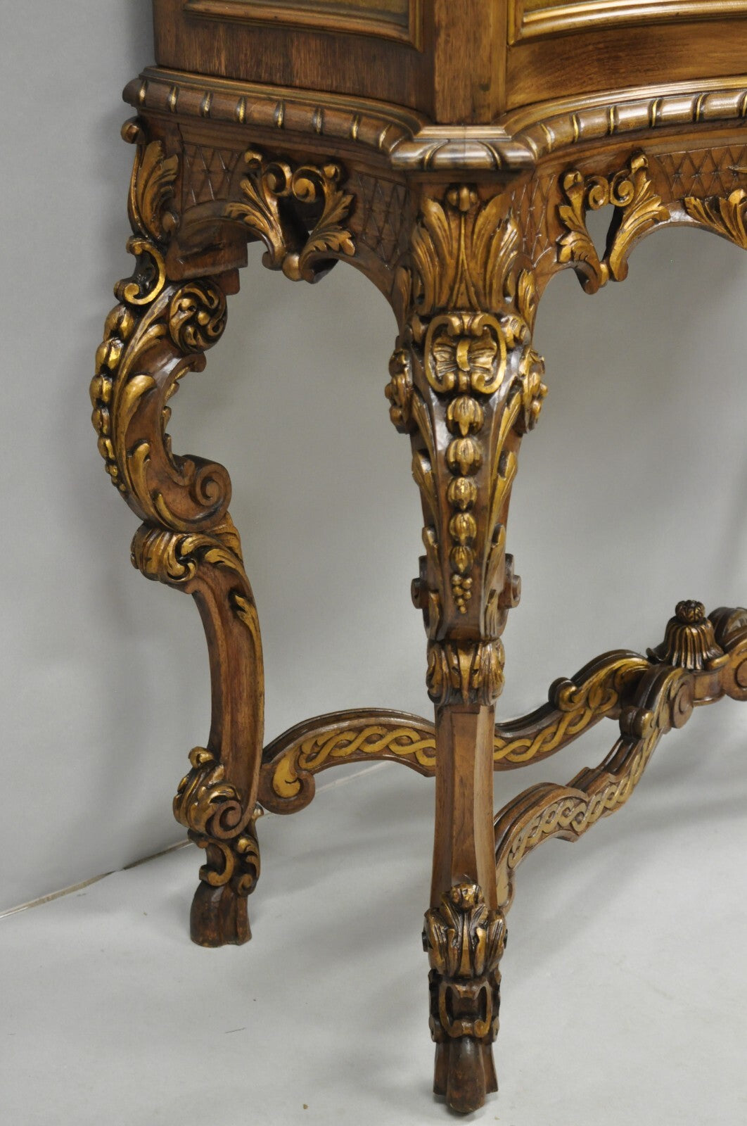 French Rococo Carved Walnut Hand Painted Louis XV Style Blind China Cabinet Bar