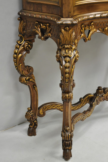 French Rococo Carved Walnut Hand Painted Louis XV Style Blind China Cabinet Bar