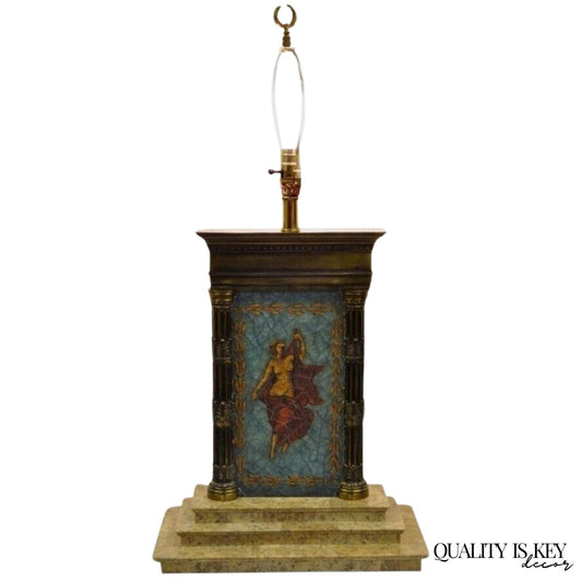 Vintage Neoclassical Style Figural Painted Nude Woman Bronze Marble Table Lamp