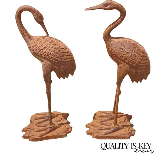 Decorative Outdoor Cast Iron Metal Garden Statue Sculpture Bird Crane - Set of 2
