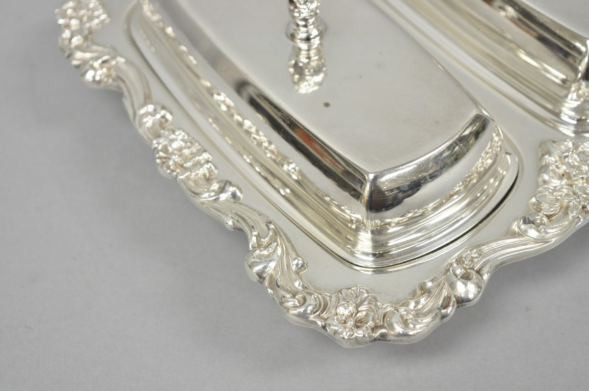 Vintage Poole Lancaster Rose Victorian Silver Plated Twin Double Butter Dish (B)