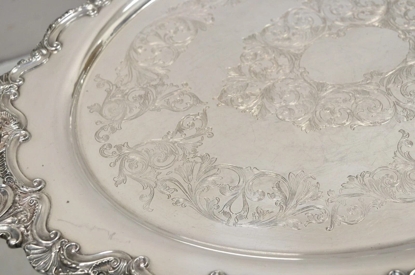 Antique English Victorian Silver Plated Large Oval Serving Platter Bar Tray
