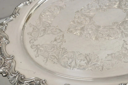 Antique English Victorian Silver Plated Large Oval Serving Platter Bar Tray