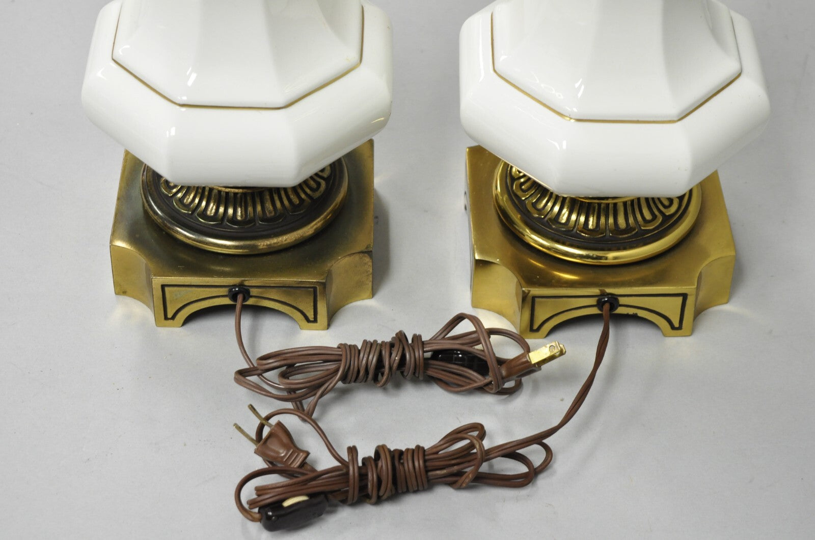 Vintage Stiffel Empire Style Burnished Brass & Porcelain Table Lamps (B) - Pair