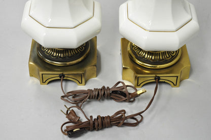Vintage Stiffel Empire Style Burnished Brass & Porcelain Table Lamps (B) - Pair