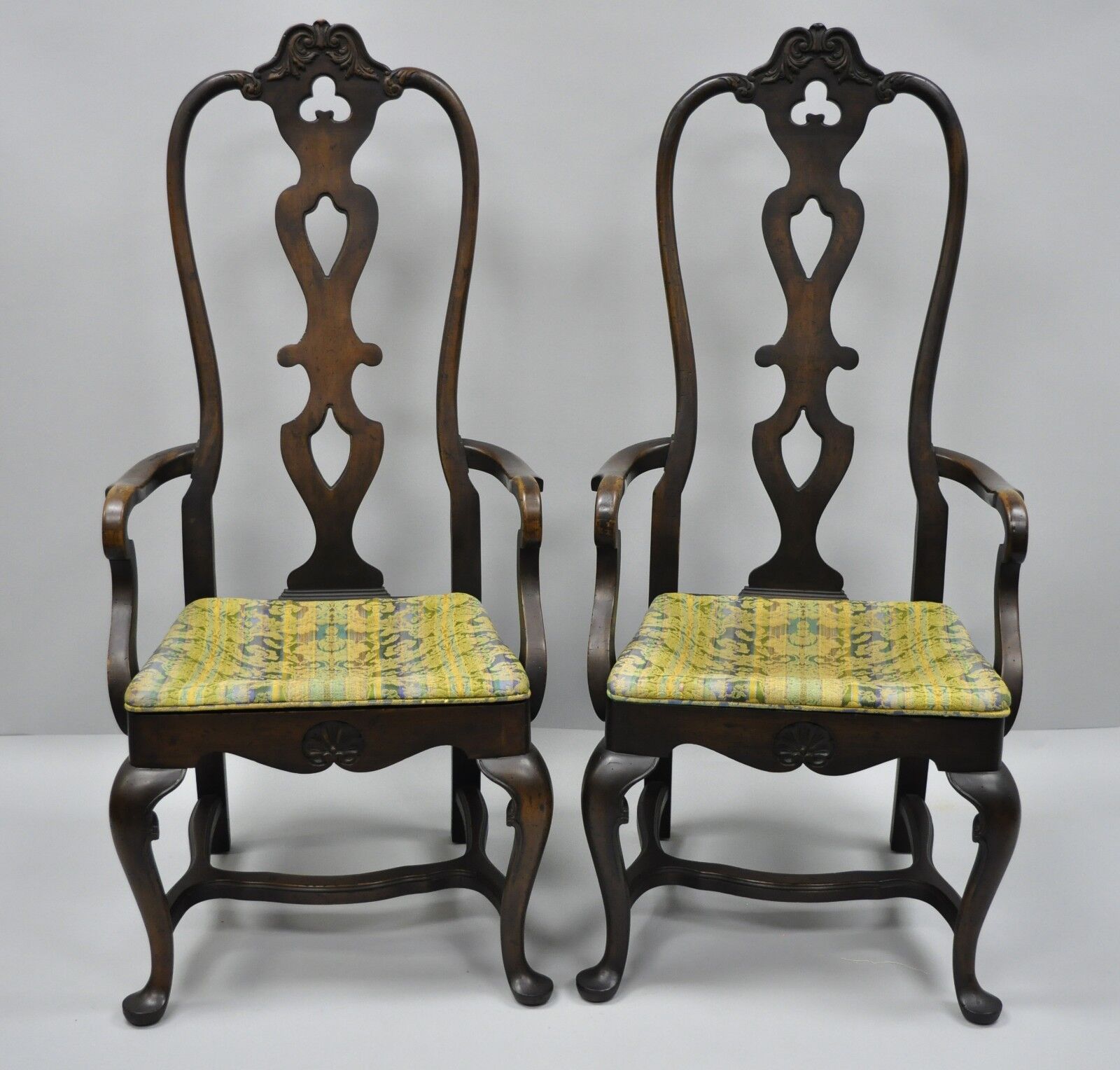 Vintage Italian Baroque Swedish Rococo Style High Back Dining Arm Chairs - Pair