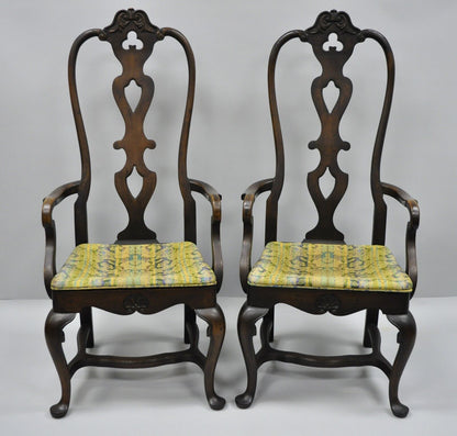 Vintage Italian Baroque Swedish Rococo Style High Back Dining Arm Chairs - Pair