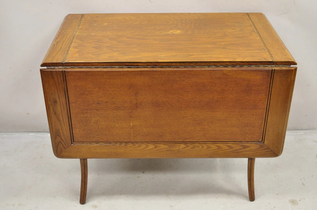 Vintage Mid Century Modern Klismos Saber Leg Oak Wood Drop Leaf Dining Table