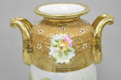 Antique Nippon Hand Painted Lake Scene Art Nouveau Twin Handle Porcelain Vase
