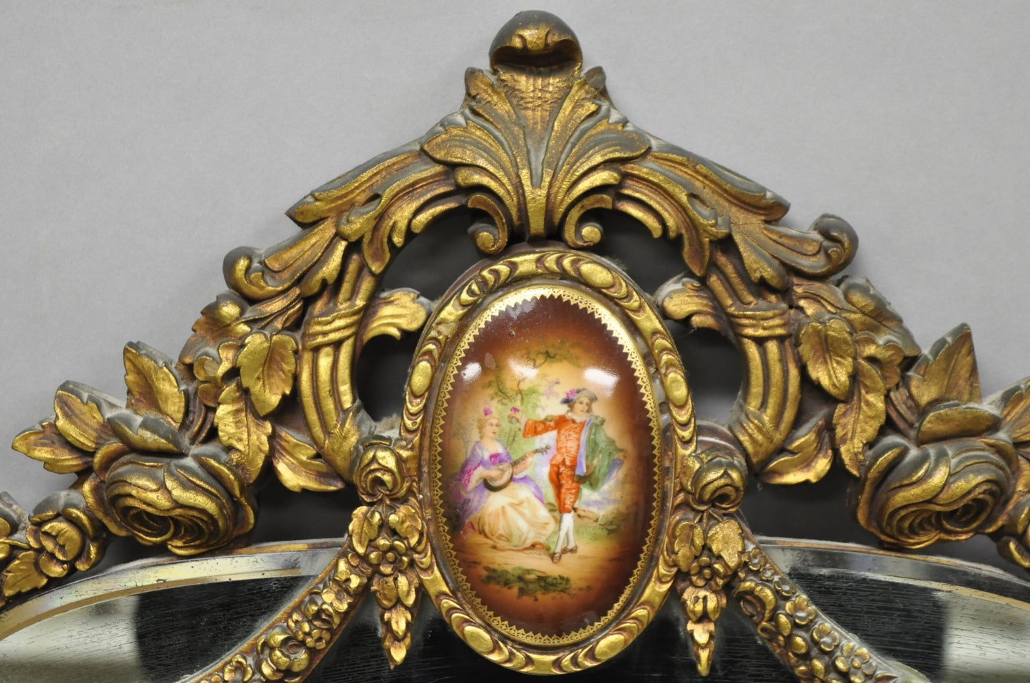 Antique French Rococo Victorian Gold Gilt Wood Frame Cameo Boudoir Wall Mirror