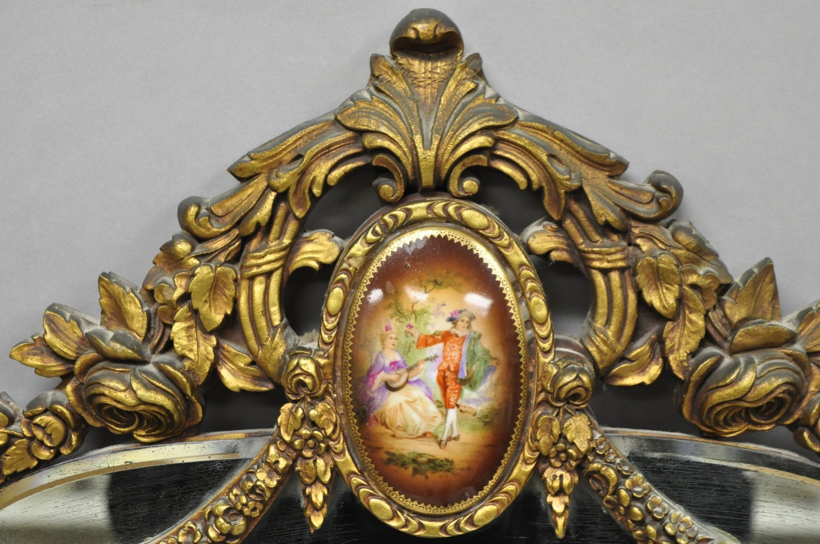 Antique French Rococo Victorian Gold Gilt Wood Frame Cameo Boudoir Wall Mirror