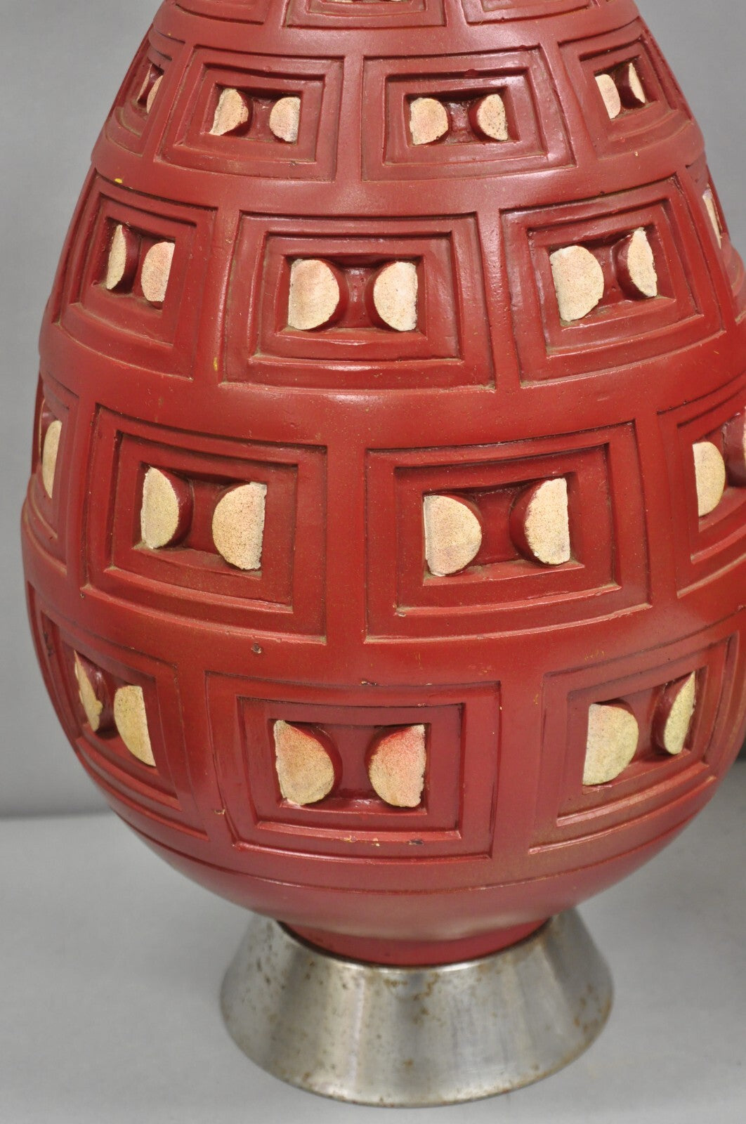 Mid Century Modern Space Age Red Ceramic "Beehive" Large Table Lamps - a Pair