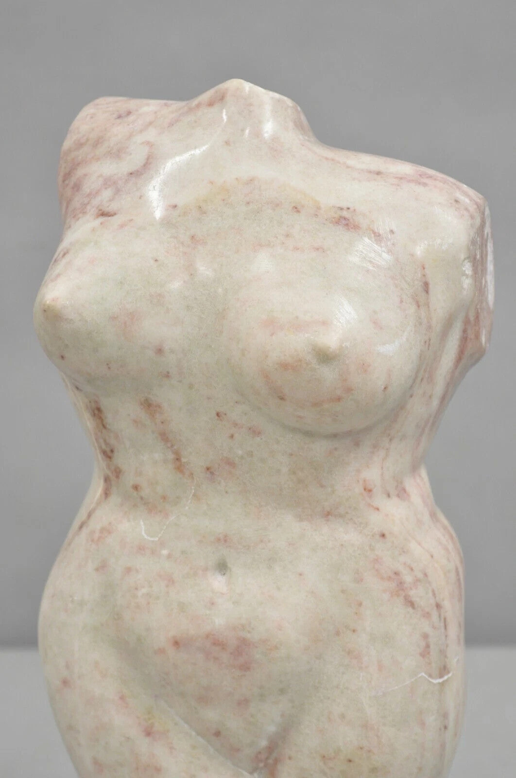 Vintage Modernist Carved Pink Alabaster 16" Nude Female Torso Sculpture