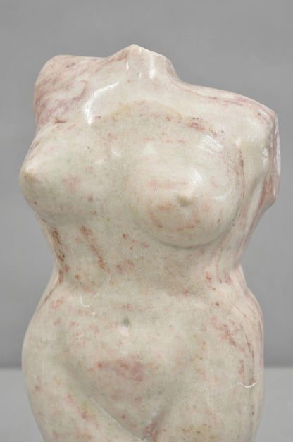Vintage Modernist Carved Pink Alabaster 16" Nude Female Torso Sculpture