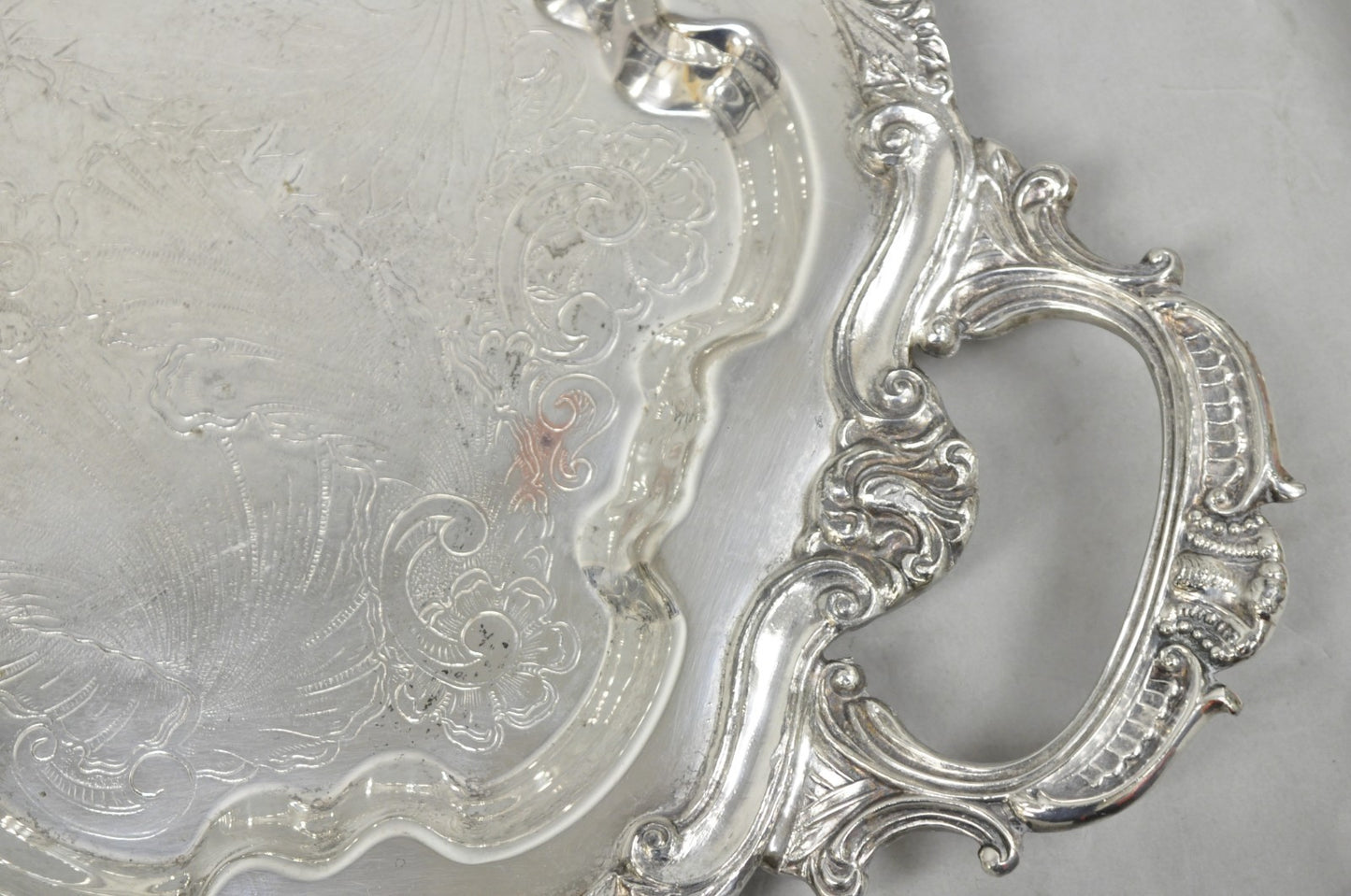 Vintage Sheffield Baroque Silver Plated Long Narrow Serving Platter Bar Tray