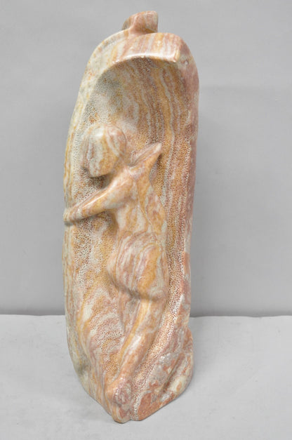 Vintage Seymour Shuren Modern Pink Carved Marble Abstract Nude Figure Sculpture